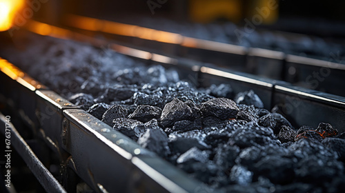 Coal moving along a conveyor belt. photo