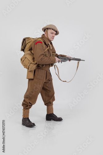 Принти на полотні The man is an actor in vintage military uniform of the American soldier, period