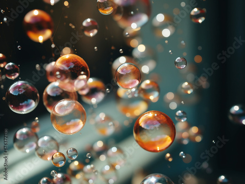 Soap bubbles floating in a window. AI generative