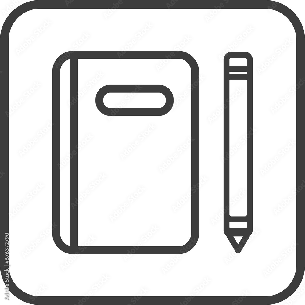 Notebook icon in thin line black square frames. Notebook icon in thin line black square frames.