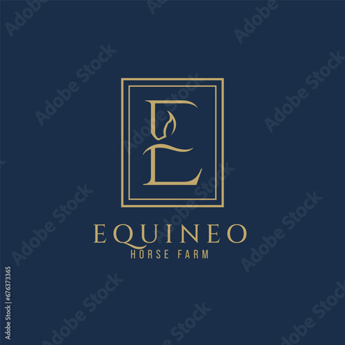 Letter E monogram horse logo, letter EC horse logo, horse head logo