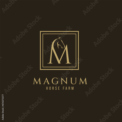 Elegant luxury letter M monogram horse logo, letter M horse logo, horse head logo