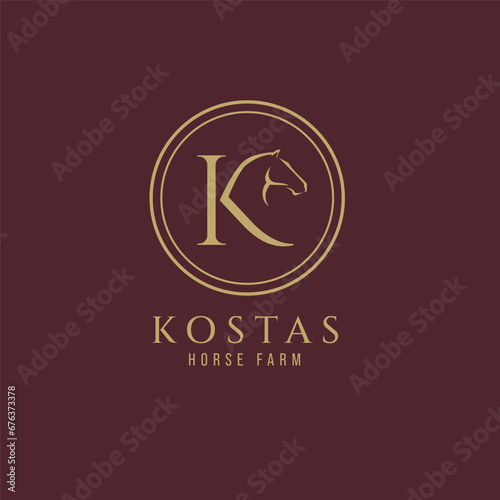 Elegant luxury letter K monogram horse logo, letter K horse logo, horse head logo