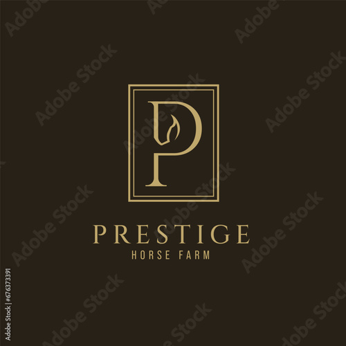 Elegant luxury letter P monogram horse logo, letter P horse logo, horse head logo