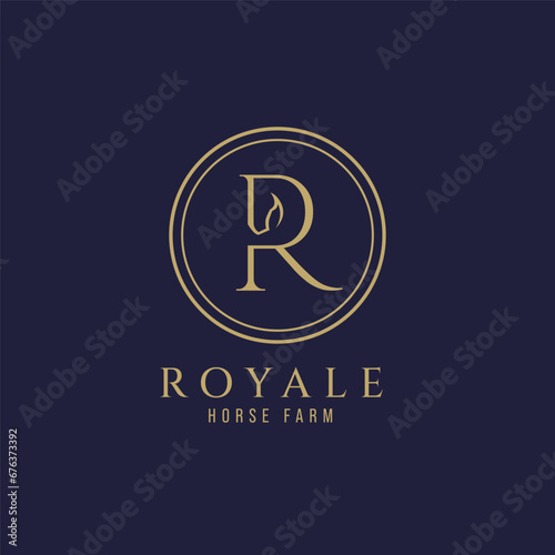 Elegant luxury letter R monogram horse logo, letter R horse logo, horse head logo