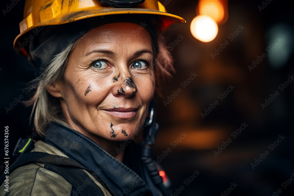 Generative ai technology portrait of mine worker wearing helmet extracting coal resources dirty face Generative ai technology portrait of mine worker wearing helmet extracting coal resources dirty face