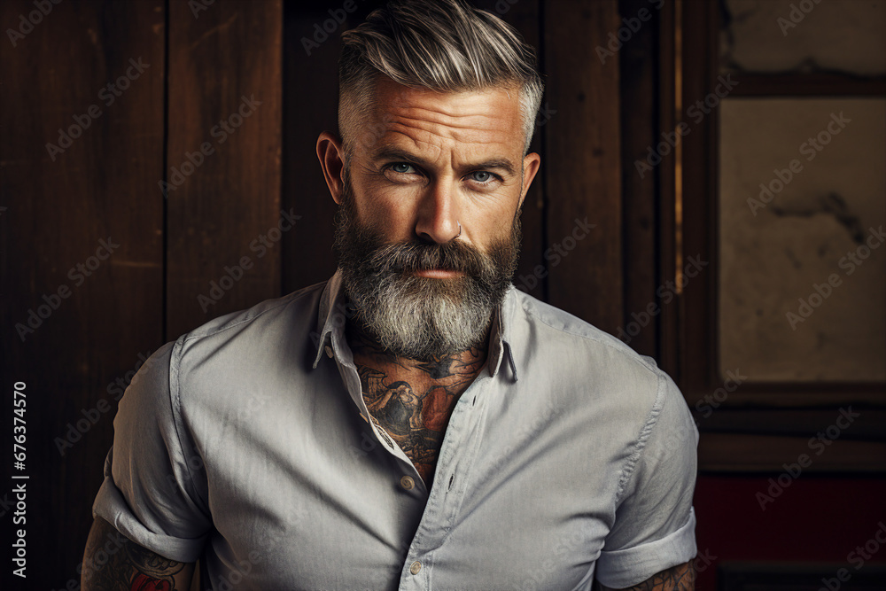 Obraz premium AI generated photo of muscular attractive gentleman with beautiful tattoo