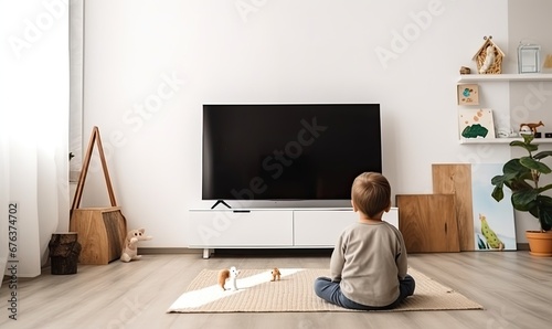 A Curious Child Captivated by the Television's Glow