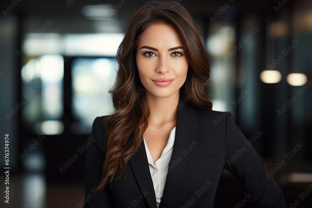 Young businesswoman standing confident in front of corporate building High quality photo Generative AI Young businesswoman standing confident in front of corporate building High quality photo Generative AI