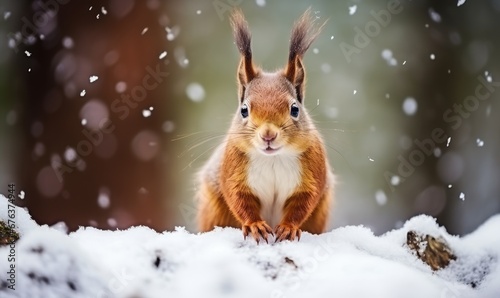 A Majestic Red Squirrel Perched on a Pristine Winter Wonderland