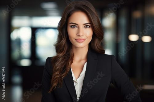 Young businesswoman standing confident in front of corporate building High quality photo Generative AI