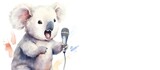 watercolor koala with microphone on white background