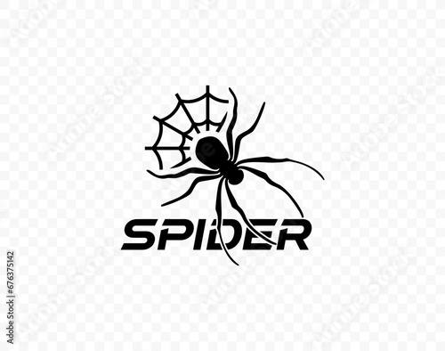 Spider logo design. Spider sits on the web vector design