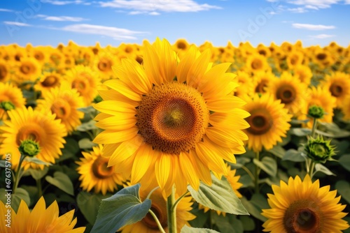 field of sunflowers on a summer day Sunflower Harvest in Full Bloom