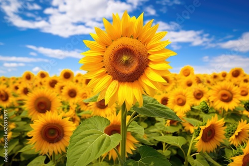 field of sunflowers on a summer day Sunflower Harvest in Full Bloom