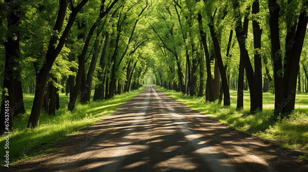 Fototapeta premium Sunlit Tree-Lined Country Road
