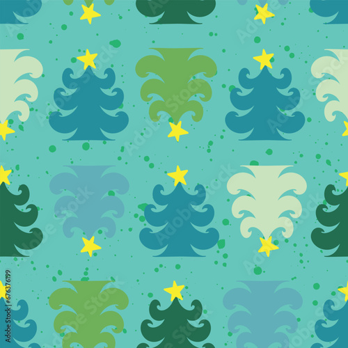 Seamless Pattern with Christmas Trees with Blue Background