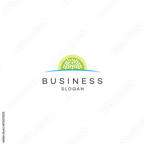 Green sun nature horizon land earth logo design