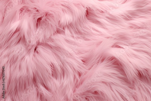 Pink soft plush fur background. Coral fluffy fabric coat. Texture of pastel pink shaggy fur. Wool texture. Winter fashion concept