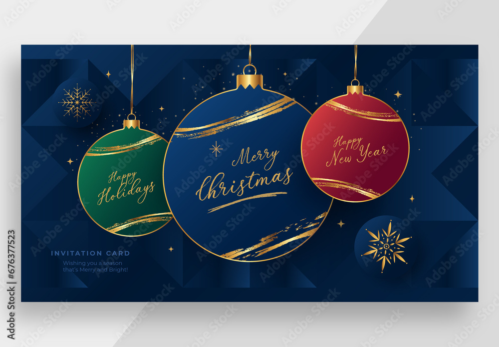 Merry Christmas Banner with Blue and Gold Accents Stock Template ...