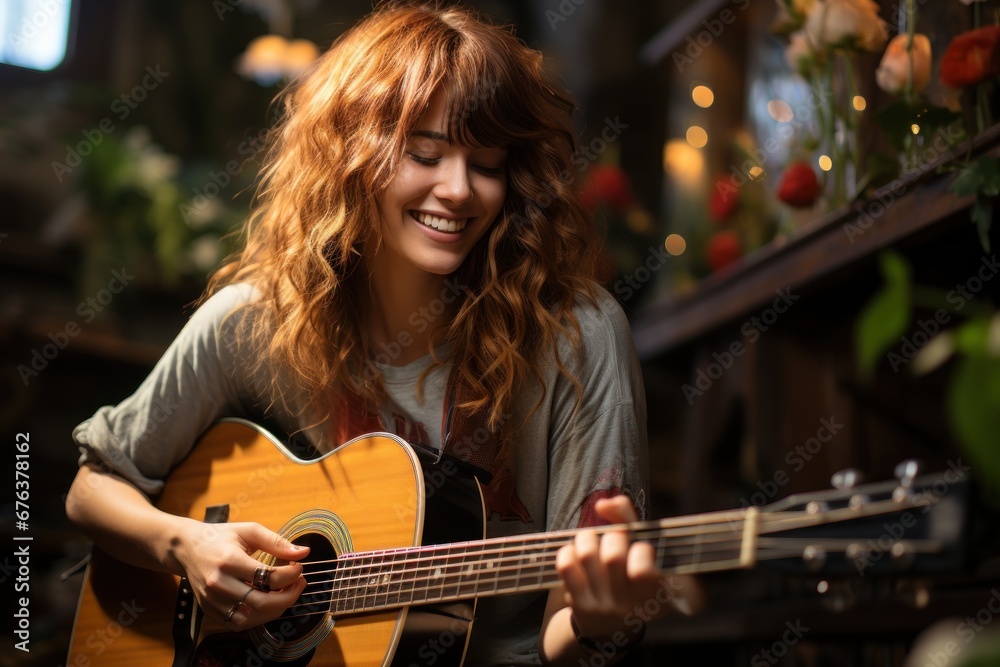 Fototapeta premium girl with guitar