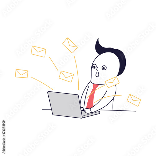 パソコンを開いたらたくさんの問い合わせメールが届いていてビックリする男性会社員