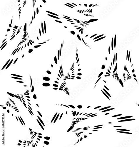 Seamless pattern on the theme of wings, flight, takeoff, soaring. Halftone, dotted execution. Vector.