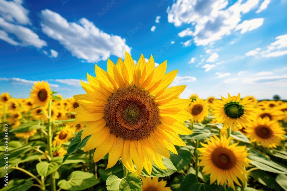 field of sunflowers on a summer day Sunflower Harvest in Full Bloom