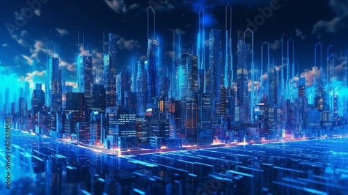 Metaverse smart technology city.Digital futuristic.Generative AI