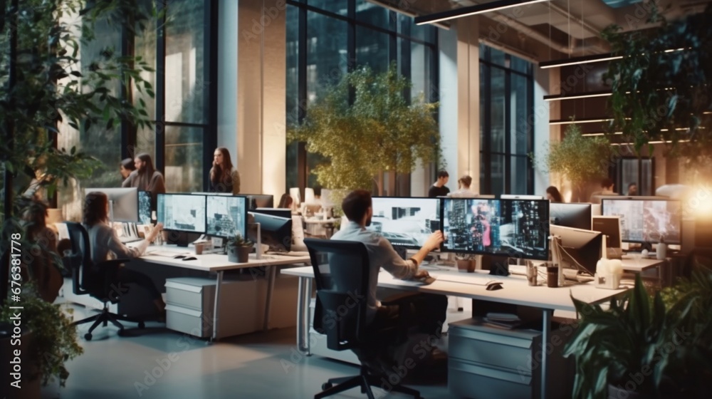 Young people work in modern office.Generative AI Young people work in modern office.Generative AI