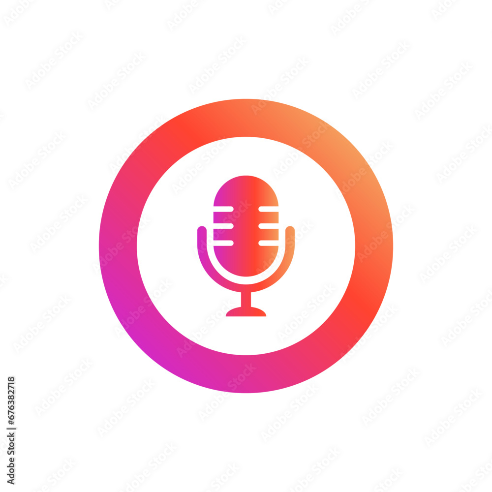 Microphone icon. Flat, red, microphone indicator, microphone with circle icon for UI design. Vector icon Microphone icon. Flat, red, microphone indicator, microphone with circle icon for UI design. Vector icon