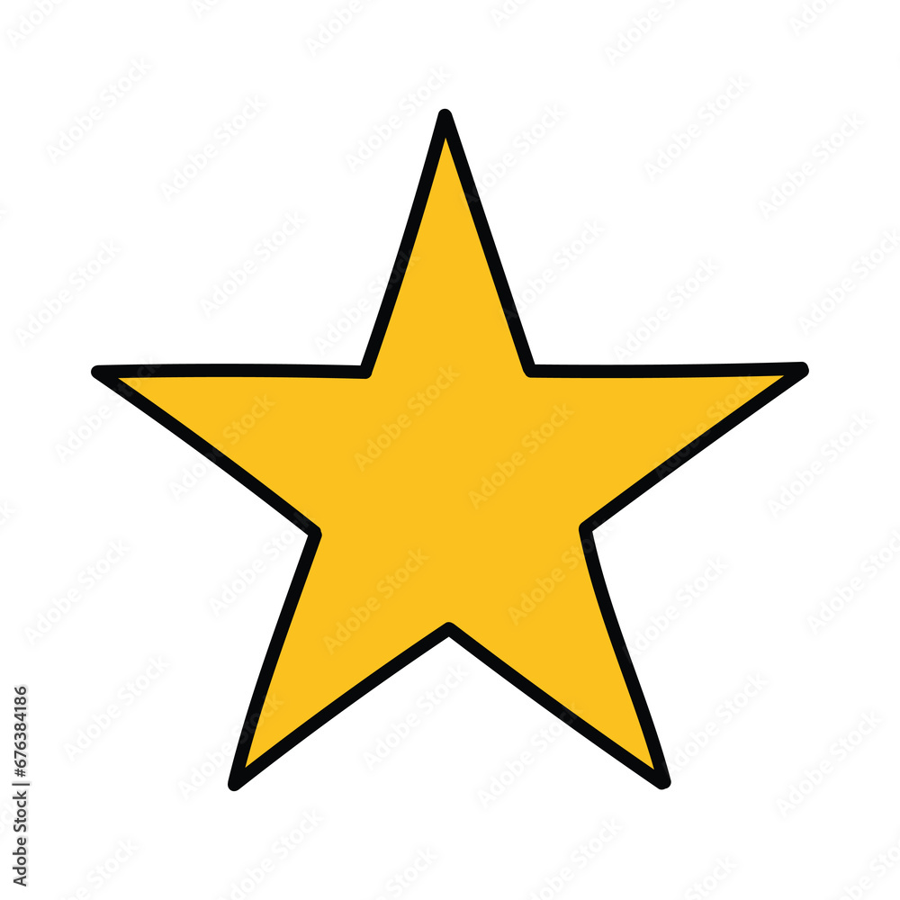 Hand-drawn cartoon doodle star gold icon on a white background. Hand-drawn cartoon doodle star gold icon on a white background.