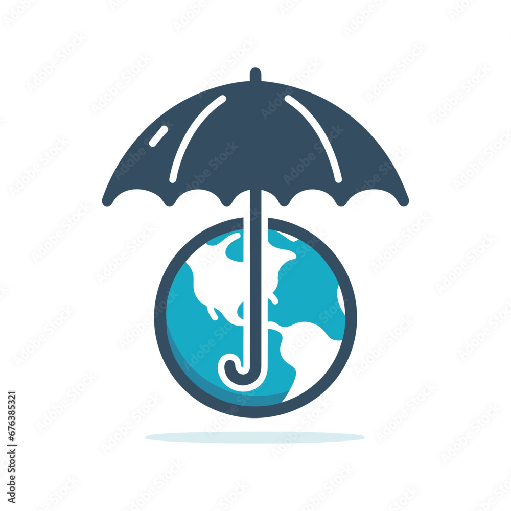 Blue umbrella covering the ground. Environmental protection concept. Vector illustration