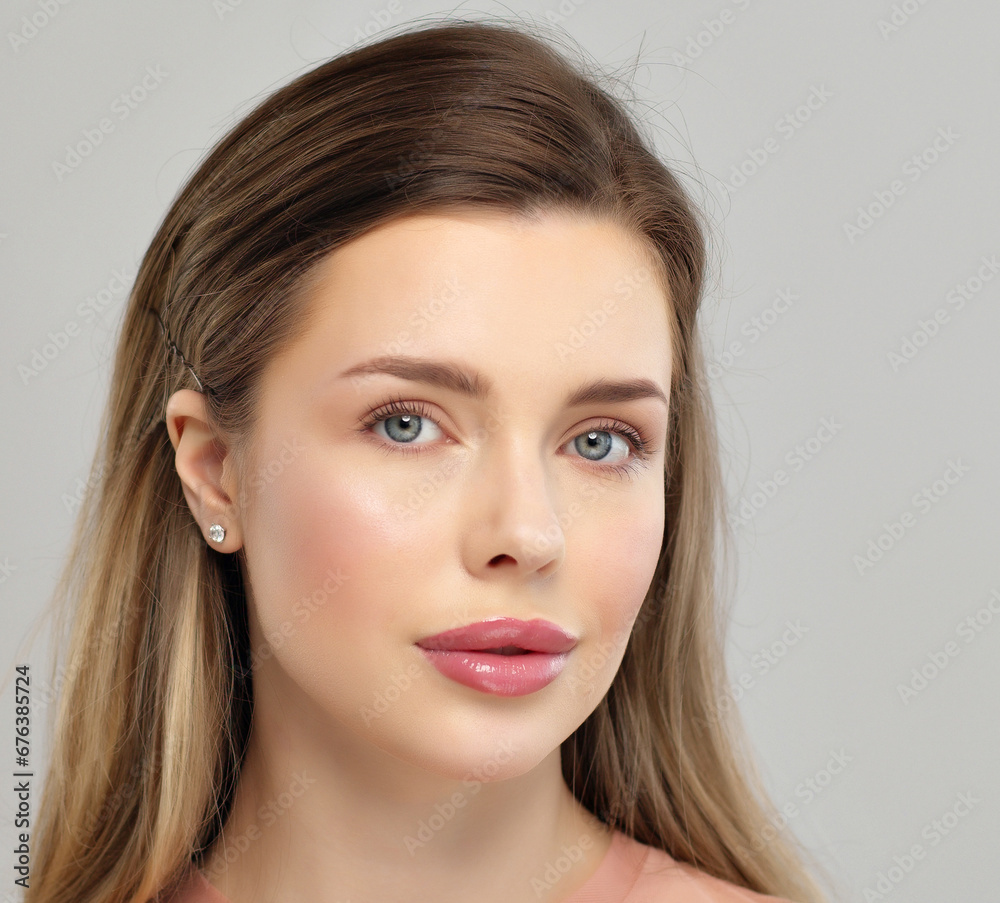 Beautiful young girl looks at the camera after professional makeup. Model poses in front of the camera. An attractive girl with beautiful makeup. Close-up face of a white model with long hair. Beautiful young girl looks at the camera after professional makeup. Model poses in front of the camera. An attractive girl with beautiful makeup. Close-up face of a white model with long hair.