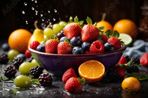 Close-up of fresh fruits with water splash