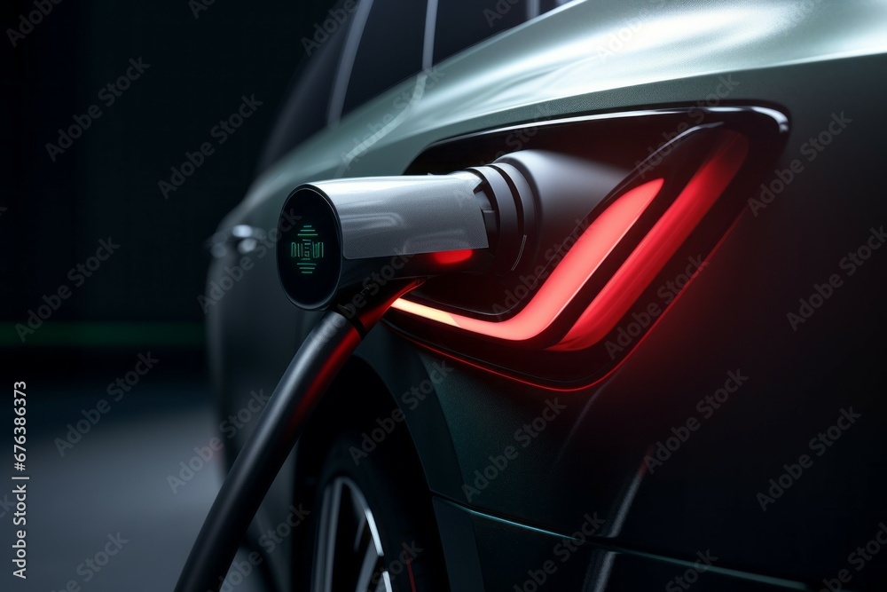 Charging an electric car close-up. Background with selective focus and copy space Charging an electric car close-up. Background with selective focus and copy space