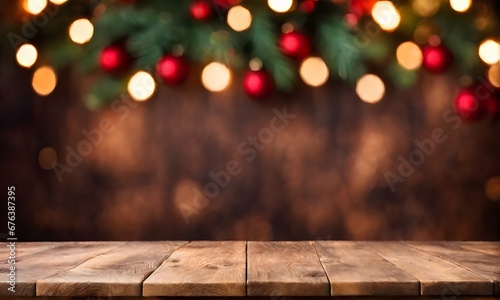 Empty table  blurred Christmas background