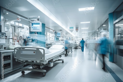 Motion blur in a hospital. Background with selective focus and copy space photo