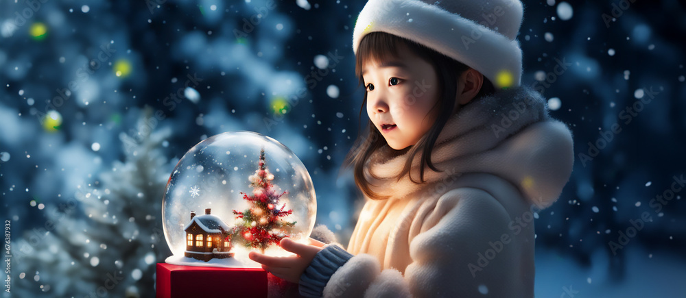 スノードームと女の子|クリスマス スノードームと女の子|クリスマス