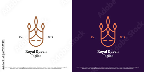Cute queen logo design illustration. Silhouette of beauty woman woman fashion princess queen crown king kingdom noble beautiful wise diamond knight. Simple minimalist feminine elegant flat concept.