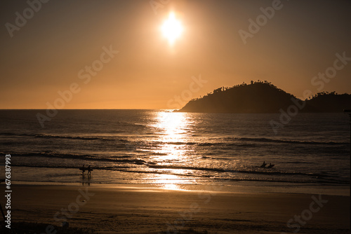 sunrise on paradisiacal beach in florianopolis, dawn on the beach, sunrise, sunny beach