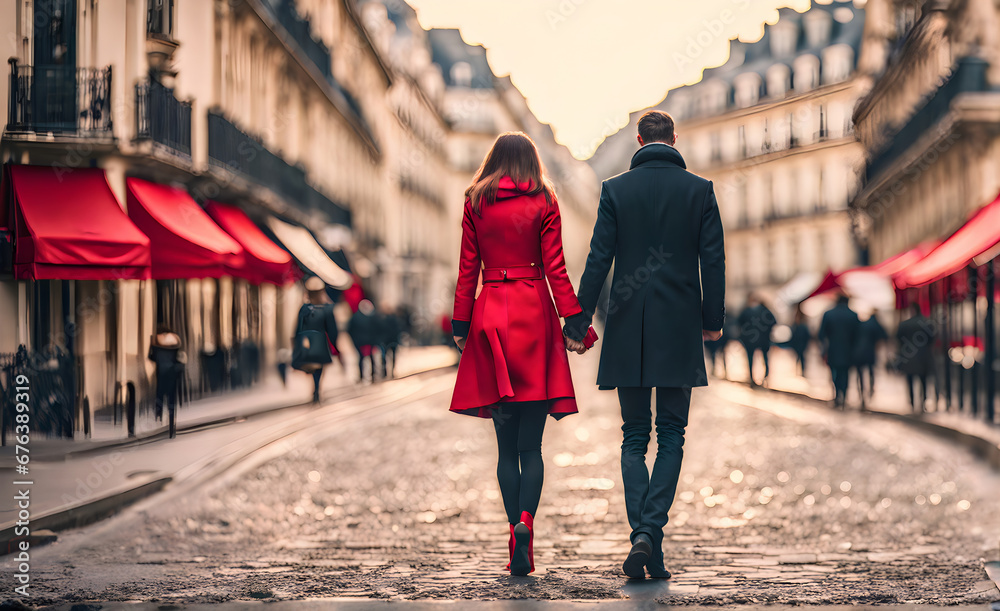 Romantic couple in Paris on Valentines Day Romantic couple in Paris on Valentines Day