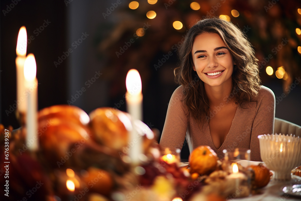 Generative AI portrait of served table thanksgiving dinner family meeting gathering