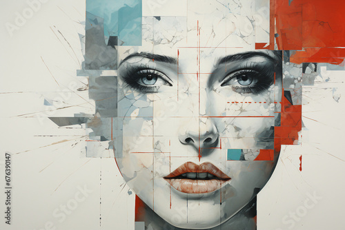 Trendy abstract illustration of woman in vintage minimalistic geometry elements Generative AI picture © deagreez