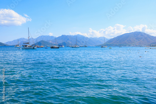 The famous quiet bay in the Turkish city of Marmaris. Background with selective focus and copy space