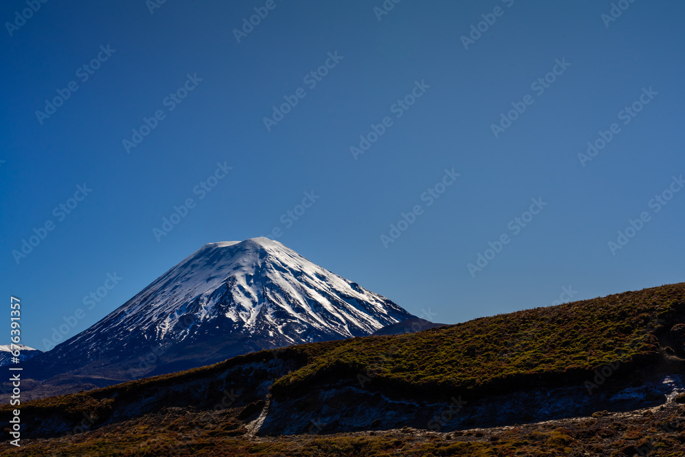 Photos of  volcano Mt.Ngauruhoe and its lakes in New Zealand.