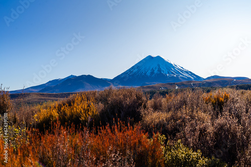 Photos of  volcano Mt.Ngauruhoe and its lakes in New Zealand.