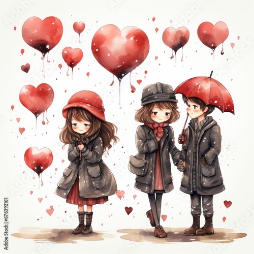 Ensemble d'illustration pour la Saint-Valentin dans le style aquarelle