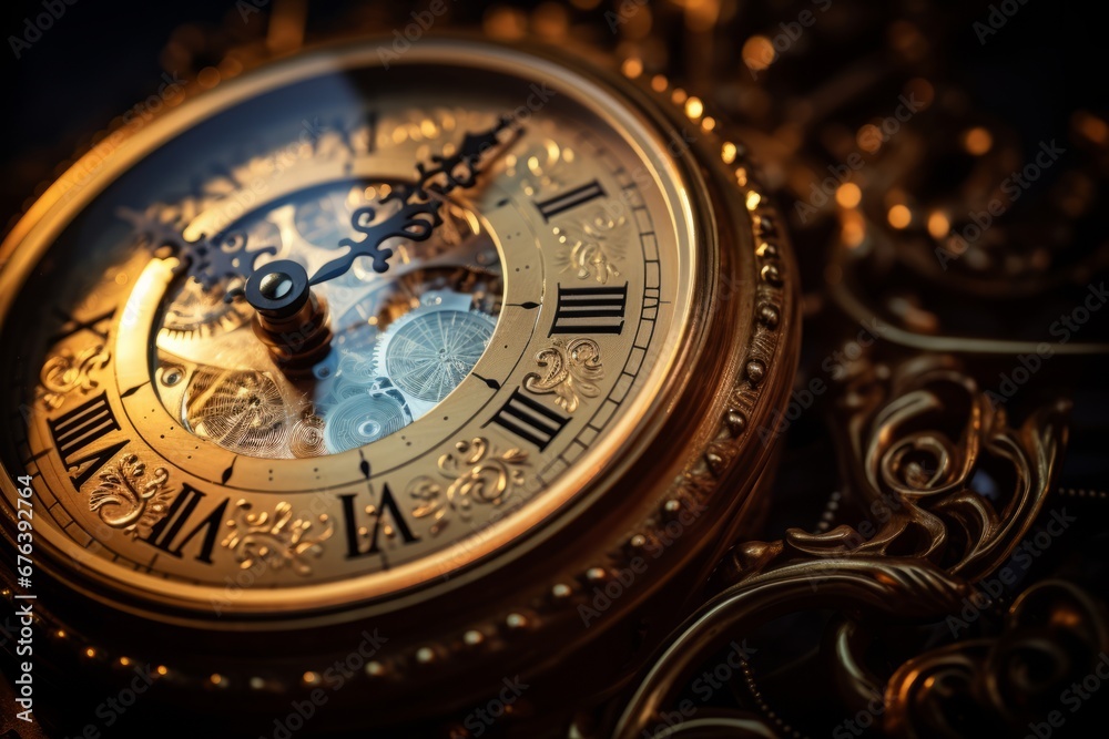 Obraz premium The Final Moments Before the New Year as Captured in a Close-Up Shot of an Antique Clock