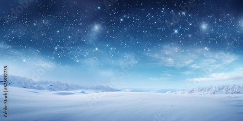 Beautiful ultrawide background image of light snowfall falling over of snowdrifts © Nhan